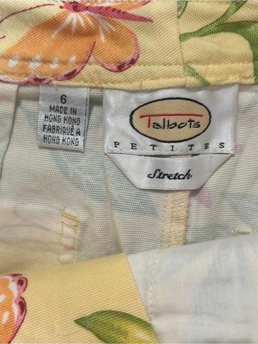 Talbots yellow capri pants with pink flowers and green leaves, size 6 - Picture 2 of 4